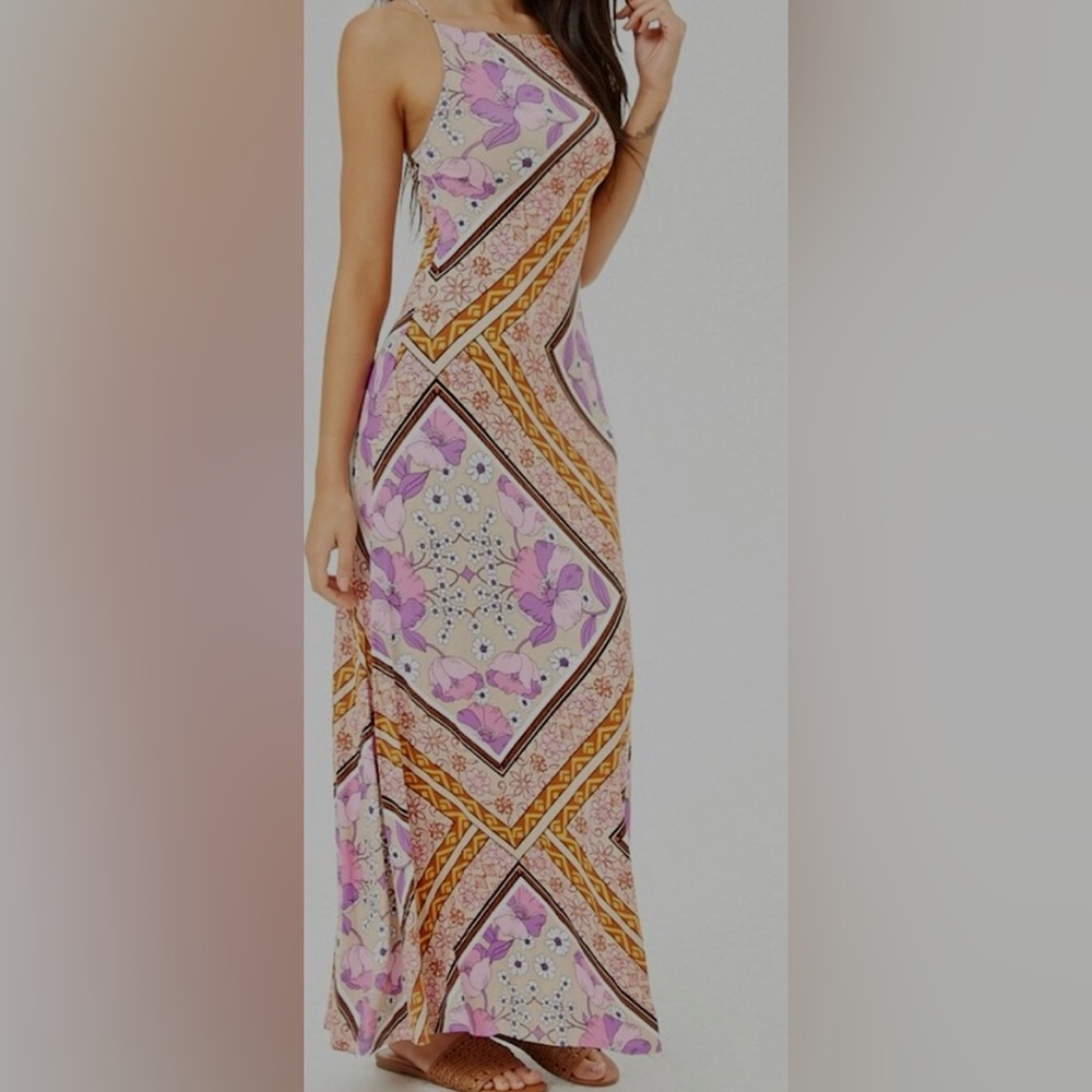 Forever 21 Long Stretch Flattering Maxi Vacation Summer Dress Square Neck Medium
